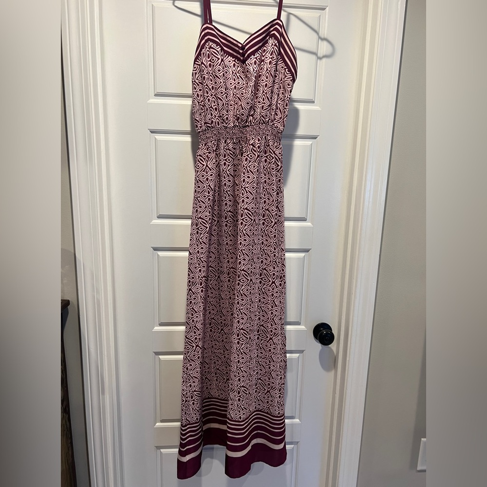 LOFT Maroon and White Geometric Maxi Dress